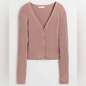 NWOT H&M Rib-Knit Cardigan, Dusty Pink, Medium